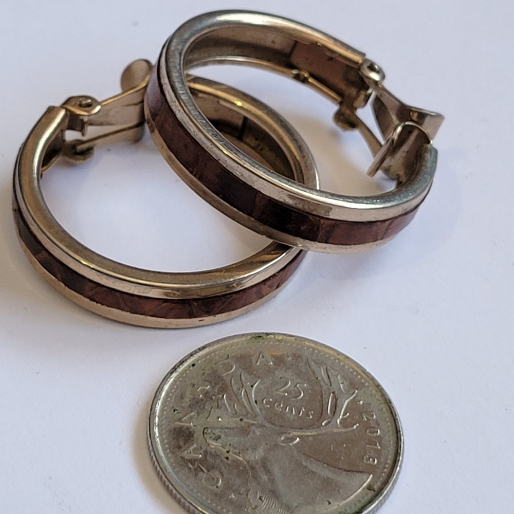 Gold and Brown Hoop Clip On Earrings